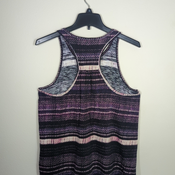 Lucky Lotus Racerback Tank Top XL Purple Black Cream Geometric BOHO High Low - Picture 6 of 6